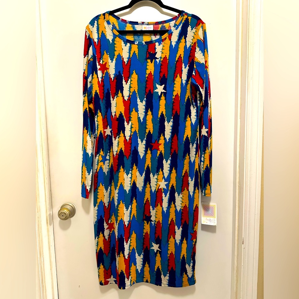 NWT Lularoe Debbie Americana Colorful Long Sleeve Dress size XL